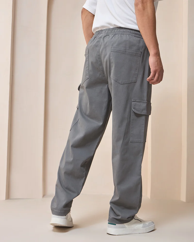 bewakoof  Men's Grey Oversized Cargo Carpenter Pants for Men | Best Price UAE